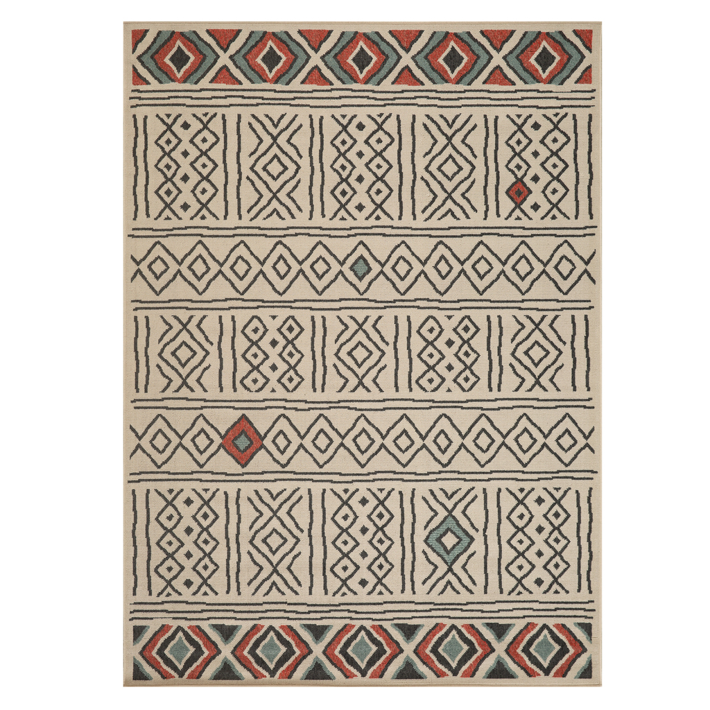 Wolza Tribal Power-Loomed Indoor/Outdoor Area Rug In Ivory and Black by ...
