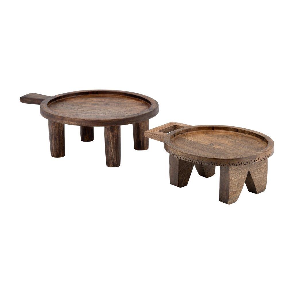 Wood 12/15 Inch Round Risers With Handle Set of 2 In Brown - 1StopBedrooms