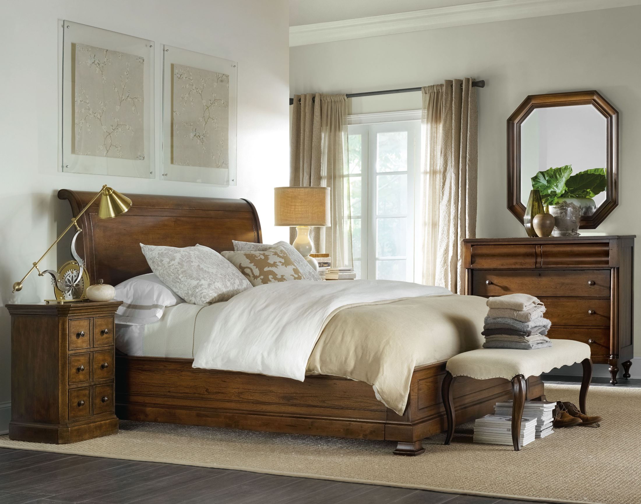 Archivist Dark Wood Sleigh Bedroom Set With Low Footboard