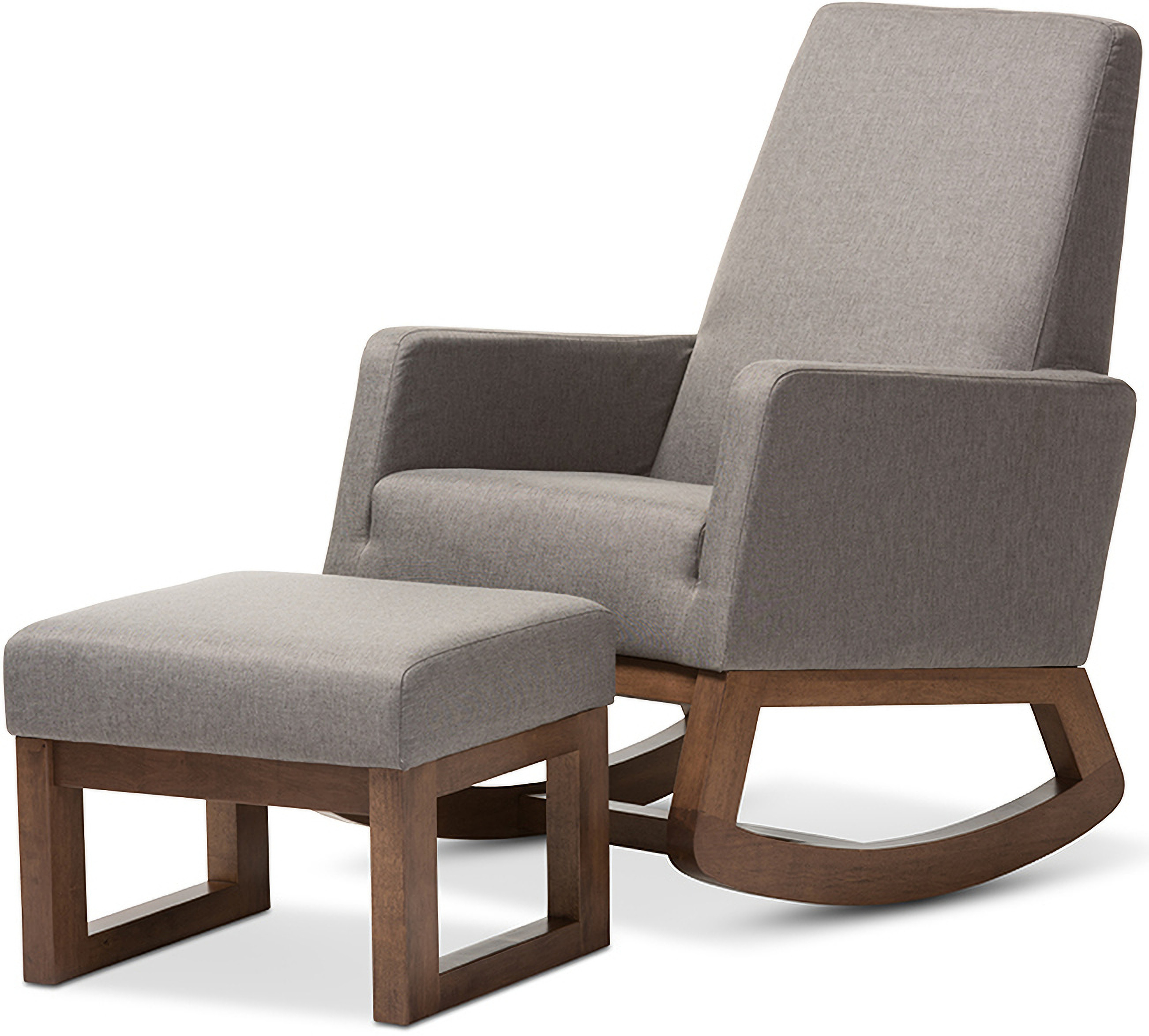 Yashiya Mid-Century Retro Modern Grey Fabric Upholstered Rocking