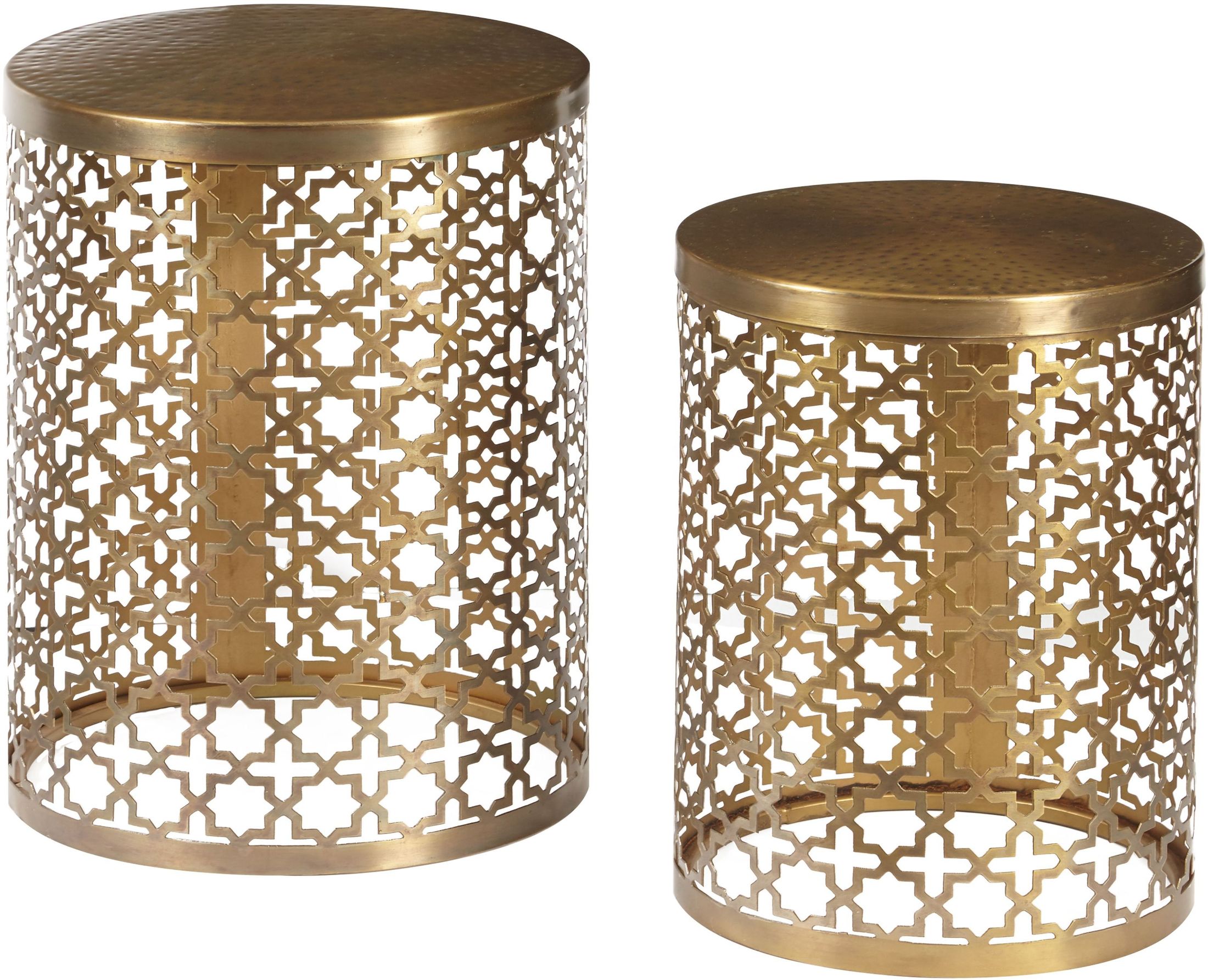 Pulaski Round Perforated Metal Brass Accent Table Set of 2 - Round