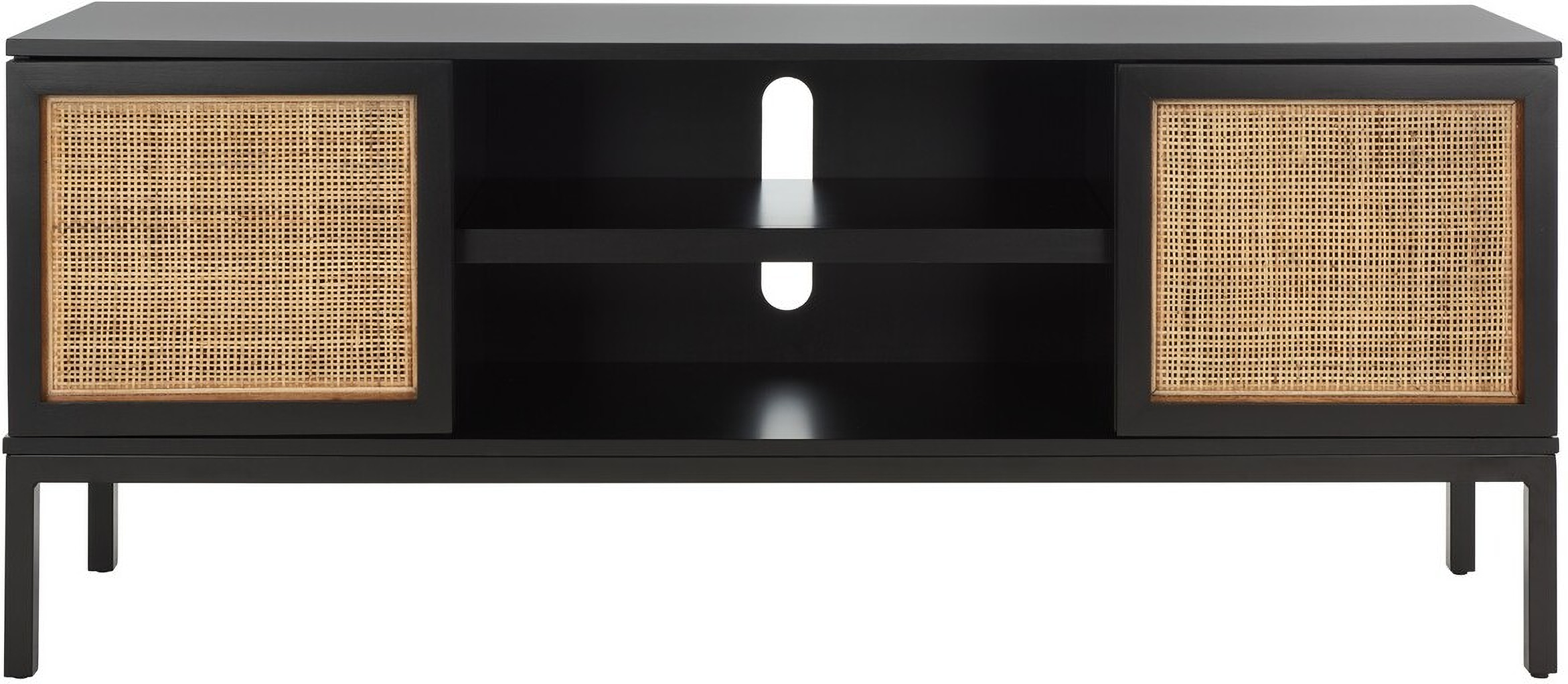 Zadie 1 Shelf Rattan Media Stand in Black by Safavieh 1StopBedrooms