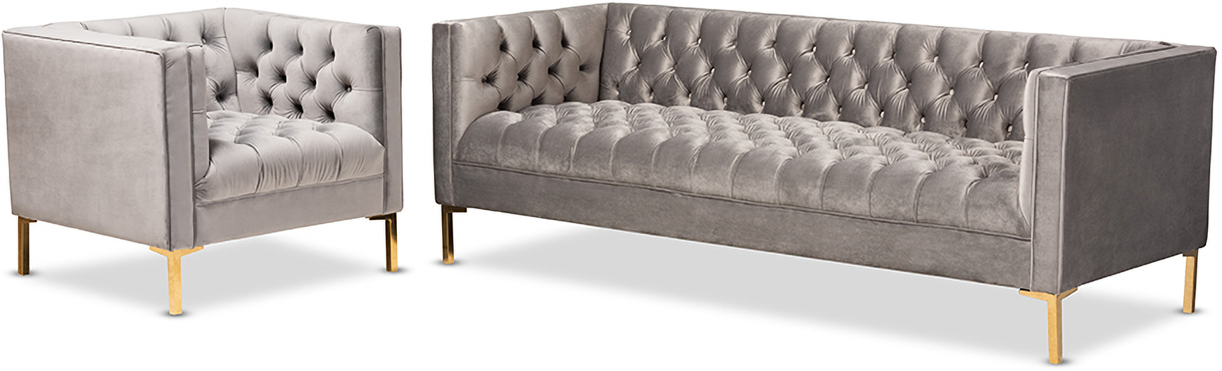 Zanetta Glam And Luxe Gray Velvet Upholstered Gold Finished 2