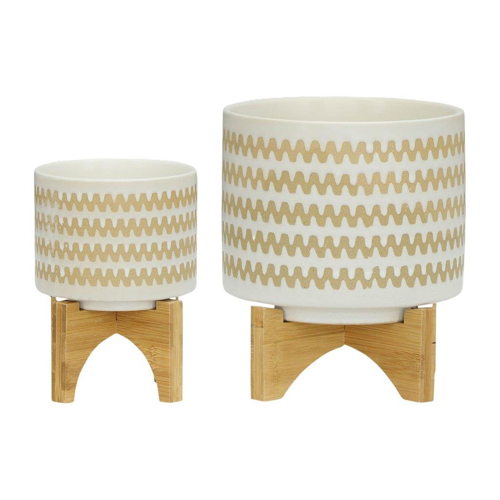 Zig-Zag Planter With Stand Set of 2 In White by Sagebrook