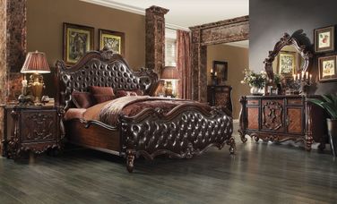 ACME FURNITURE WOOD TAPESTRYウッドタペストリー Acme Versailles Upholstered Bedroom Set in D.Brown PU/Cherry