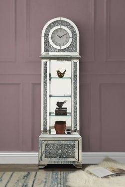 Acme Noralie Grandfather Clock In Mirrored And Faux Diamonds