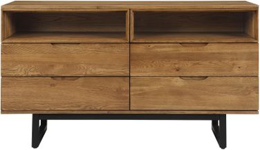 Aldo 4 Drawer Dresser in Brown Oak Wood with Black Metal Legs - Armen Living LCAODRROAK
