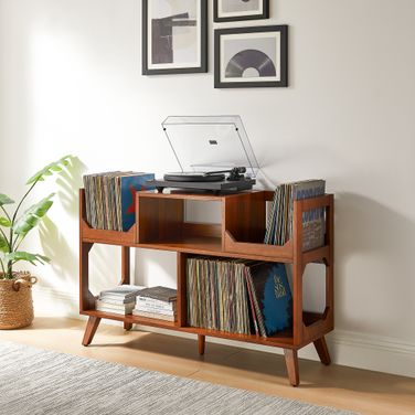 Asheville Large Record Storage Console In Walnut by Crosley Brands