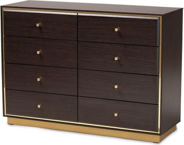 Baxton Studio Espresso Brown Finished Wood and Gold Metal 8-Drawer Dresser