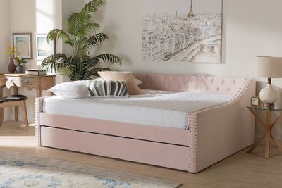 Baxton Studio Raphael Modern And Contemporary Pink Velvet Fabric  Upholstered Full Size Daybed With Trundle