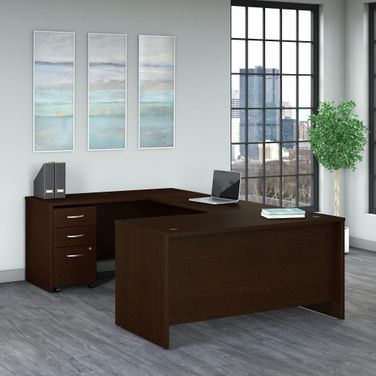Bush Business Furniture Series C 60W Left Handed Bow Front U Shaped Desk With Mobile File Cabinet In Mocha Cherry By Bush Furniture