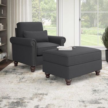 Bush Furniture Coventry Accent Chair with Ottoman Set in Charcoal