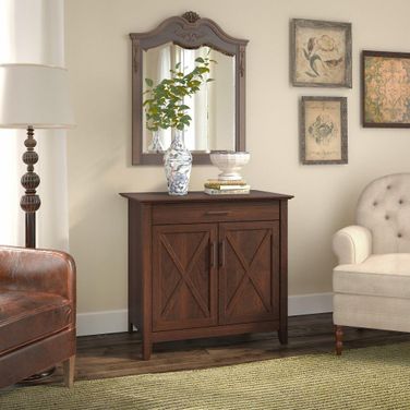 Bush Furniture Key West Secretary Desk With Keyboard Tray And Storage Cabinet In Bing Cherry 1StopBedrooms