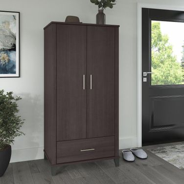 Bush Furniture Somerset Tall Entryway Cabinet With Doors And Drawer In Storm Gray 1StopBedrooms