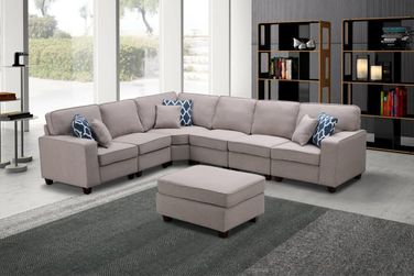 Casanova Light Gray Linen 7-Piece Modular L-Shape Sectional Sofa With Ottoman