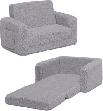 Delta Children Cozee Flip Out Sherpa 2 In 1 Convertible Chair To Lounger For Kids In Grey Sherpa 1StopBedrooms