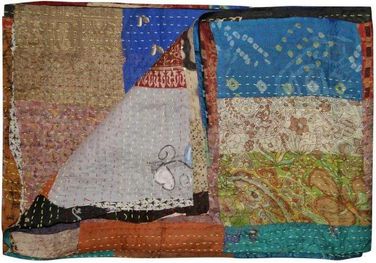 Homeroots Multicolor Kantha Silk Throw Quilt Blanket 1StopBedrooms