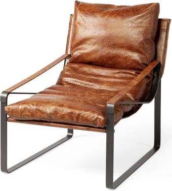 Brown Leather Unibody Seat Accent Chair With Black Metal Frame