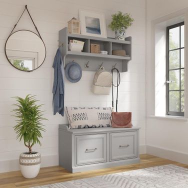 Coat rack with mirror and bench online