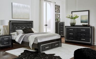 Kaydell Black Upholstered Storage Panel Bedroom Set