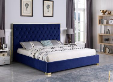 Kressa Velvet Fabric Tufted California King Platform Bed In Blue And Gold by Best Master Furniture 1StopBedrooms