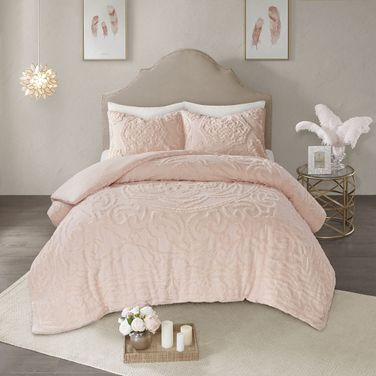 Laetitia Cotton Tufted 3 Piece King Duvet Cover Set In Blush by