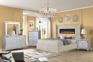 Lizelle Upholstery Queen 5 PC Bedroom Set Made with Wood in Beige Lizelle Upholstery Queen 5 PC Bedroom Set Made with Wood in Beige