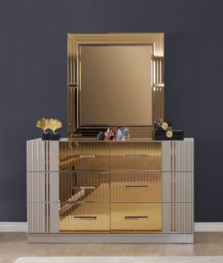 gray gold dresser Acme Furniture Gaines Gray High Gloss Dresser