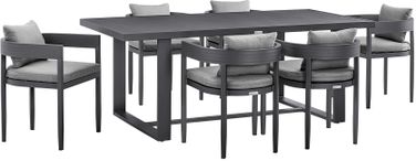 Menorca Outdoor Patio 7 Piece Dining Table Set In Dark Gray