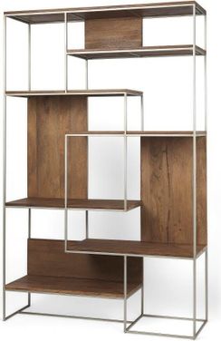 Brown Wood And Silver Metal Frame With 6 Shelf Shelving Unit Brown Wood And Silver Metal Frame With 6 Shelf Shelving Unit