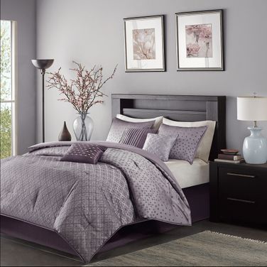 Polyester Jacquard 7 Piece Queen Comforter Set In Purple by Olliix 1StopBedrooms