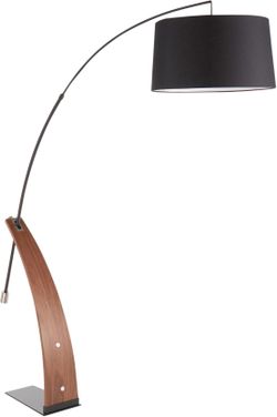 Robyn Mid Century Modern Floor Lamp In Walnut Wood And Black Linen Shade by Lumisource 1StopBedrooms