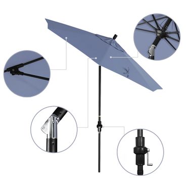 cobalt patio umbrella Bellini Home and Gardens Blu11909-1 9 ft Round Aluminum Outdoor Market Umbrella, Crank Lift, Auto-Tilt in Cobalt Navy Blue Olefin All-weather Fabric