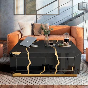 Black wood and gold coffee table 2025