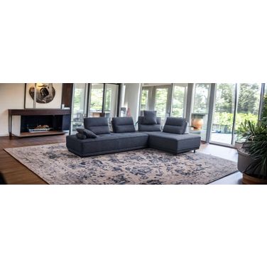 100% Polyester Stationary L Shaped Two Piece Sofa and Chaise In Blue