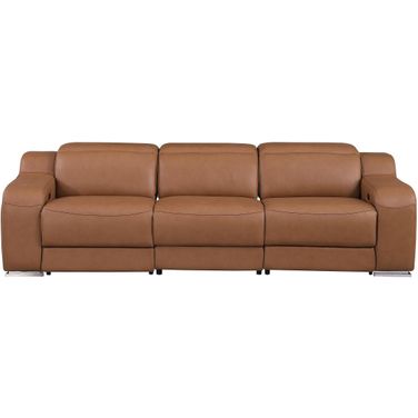 103 Inch Italian Leather Reclining USB Sofa In Chestnut