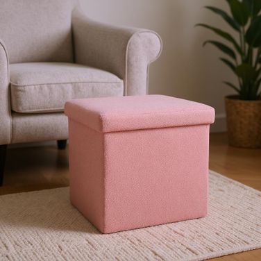 12 Inch Boucle Cube Storage Ottoman In Pink