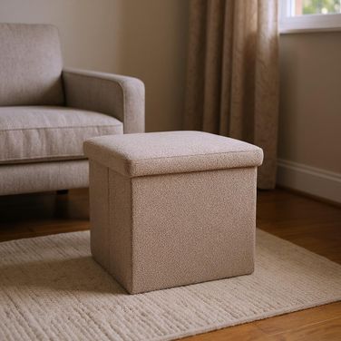 12 Inch Boucle Cube Storage Ottoman In Taupe