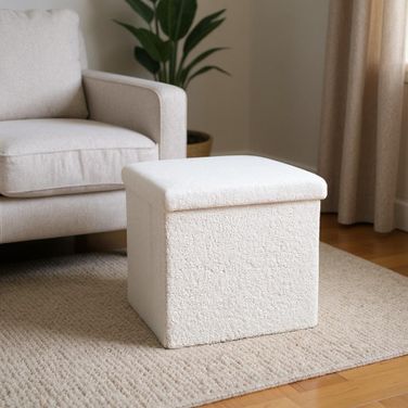 12 Inch Boucle Cube Storage Ottoman In White