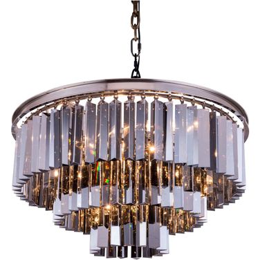 Sydney 26" Polished nickel 9 Light Chandelier With Silver Shade Royal Cut Crystal Trim
