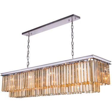Sydney 60" Polished nickel 12 Light Chandelier With Golden Teak Royal Cut Crystal Trim