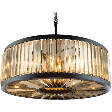 Chelsea 35.5" Matte Black 10 Light Chandelier With Golden Teak Royal Cut Crystal Trim