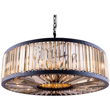 Chelsea 43.5" Matte Black 10 Light Chandelier With Golden Teak Royal Cut Crystal Trim