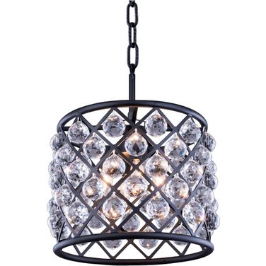 Madison 14" Matte Black 4 Light Pendant With Golden Teak Royal Cut Crystal Trim