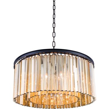 Sydney 31.5" Polished nickel 8 Light Chandelier With Golden Teak Royal Cut Crystal Trim