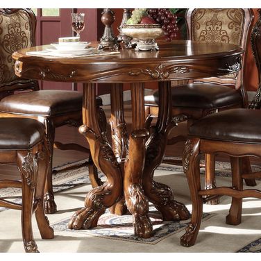 Acme Dresden Round Pedestal Counter Height Dining Table in Brown Cherry Oak