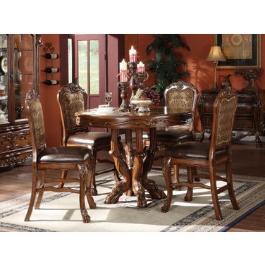 Acme Dresden 5 Piece Round Counter Height Dining Table Set In Brown Cherry Oak