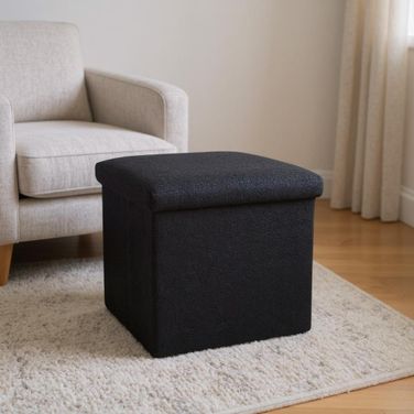 15 Inch Boucle Cube Storage Ottoman In Black
