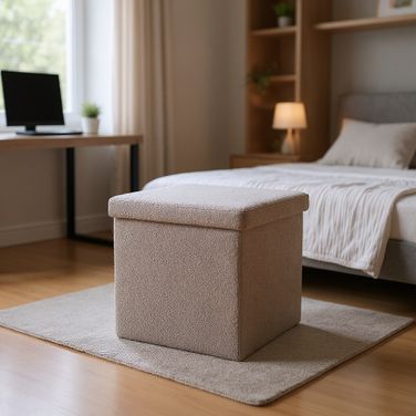 15 Inch Boucle Cube Storage Ottoman In Taupe