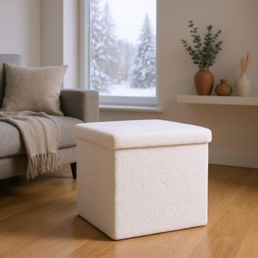 15 Inch Boucle Cube Storage Ottoman In White